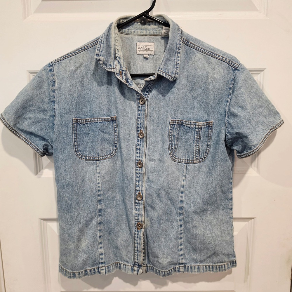 Willi Smith Denim Jacket Womens M 100% Cotton Vintage 90s Trucker Classic Boho